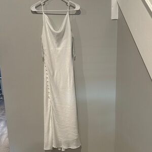 Lulu's Elegant White Satin Backless Dress